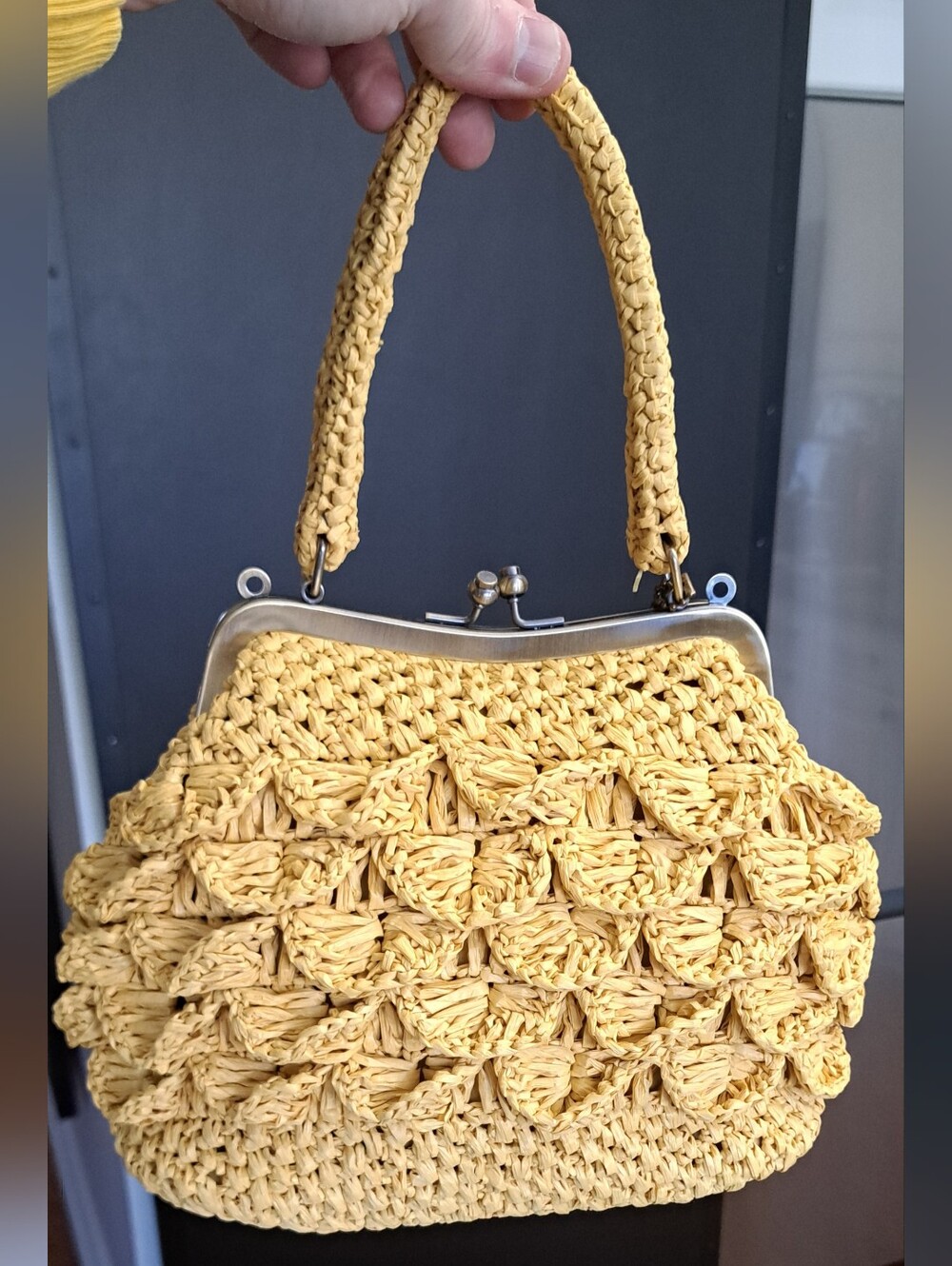Patricia Nash Crocheted Yellow Handheld Clutch with Metal Frame